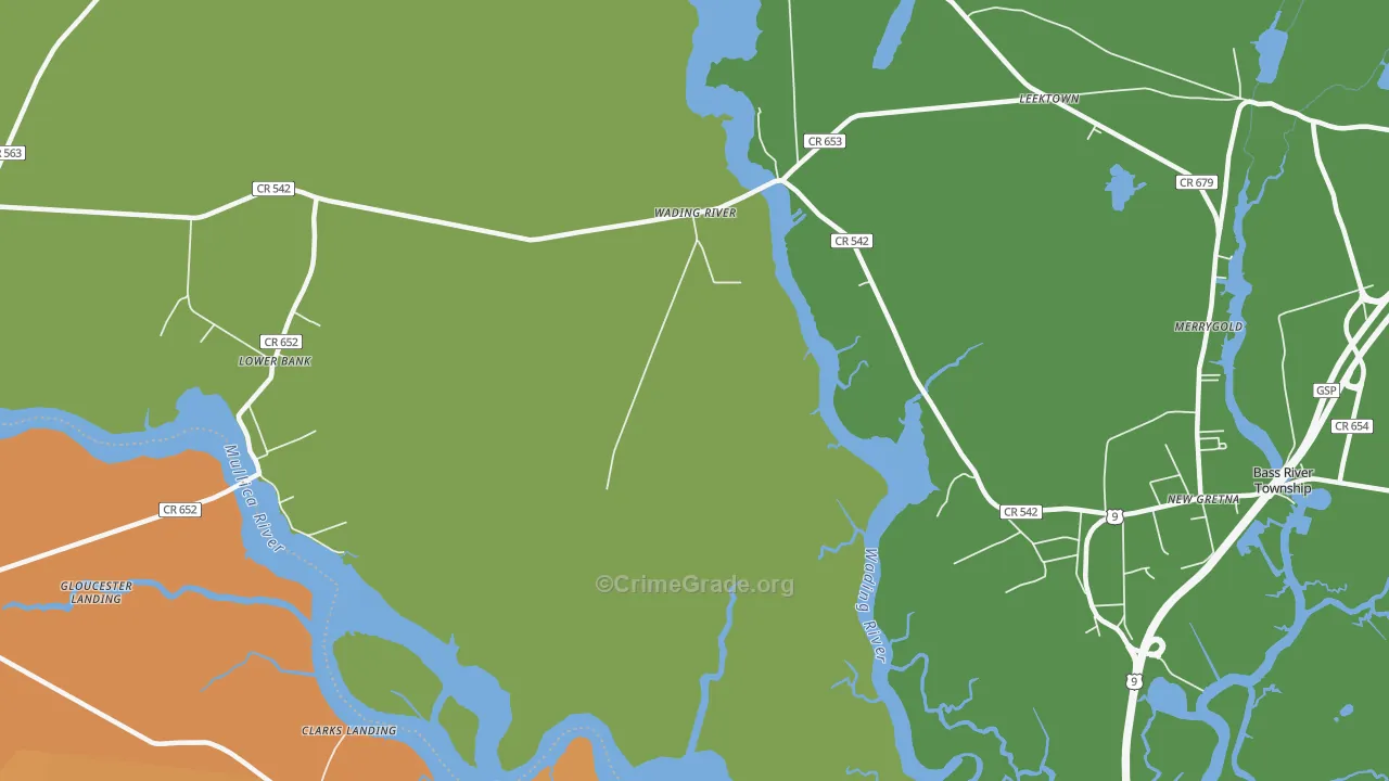 Wading River, NJ Map of Theft Rates