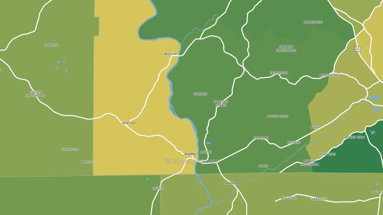 Wadley, AL Map of Theft Rates