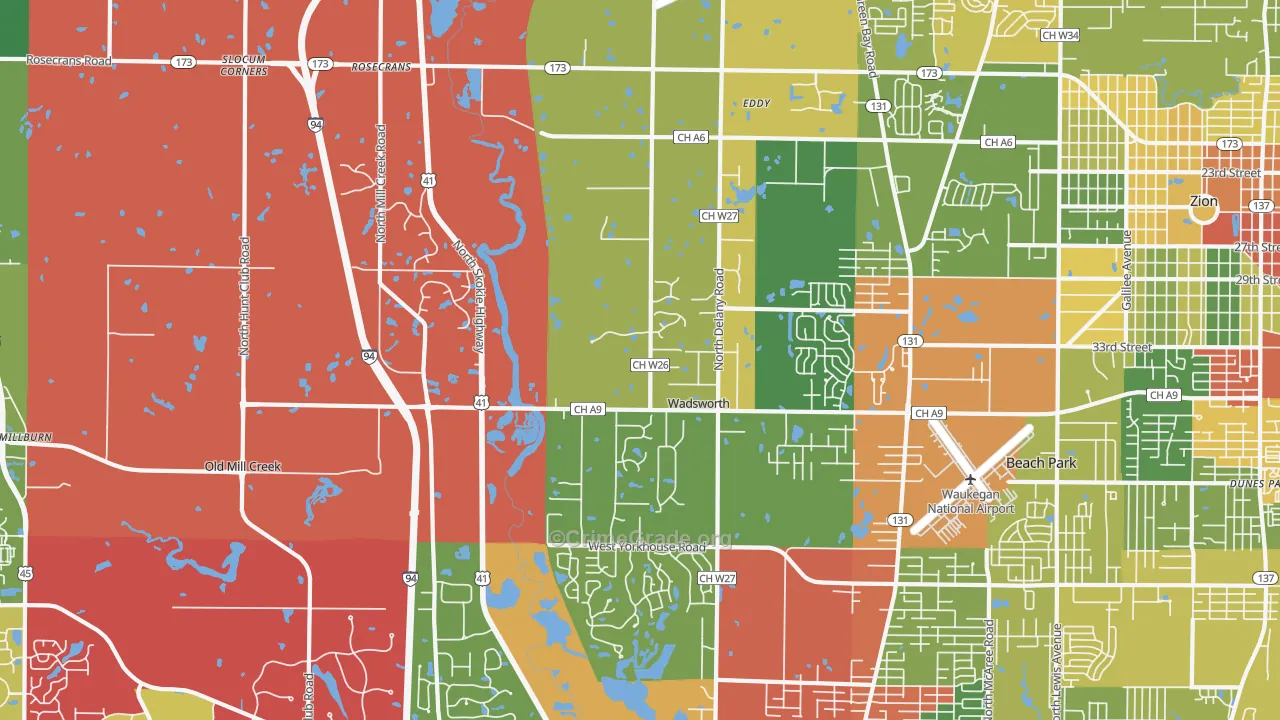Wadsworth, IL Map of Theft Rates