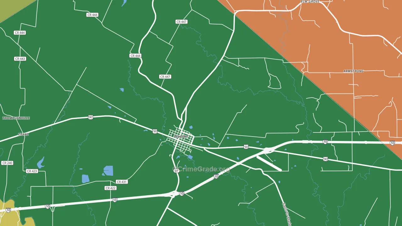 Waelder, TX Map of Theft Rates