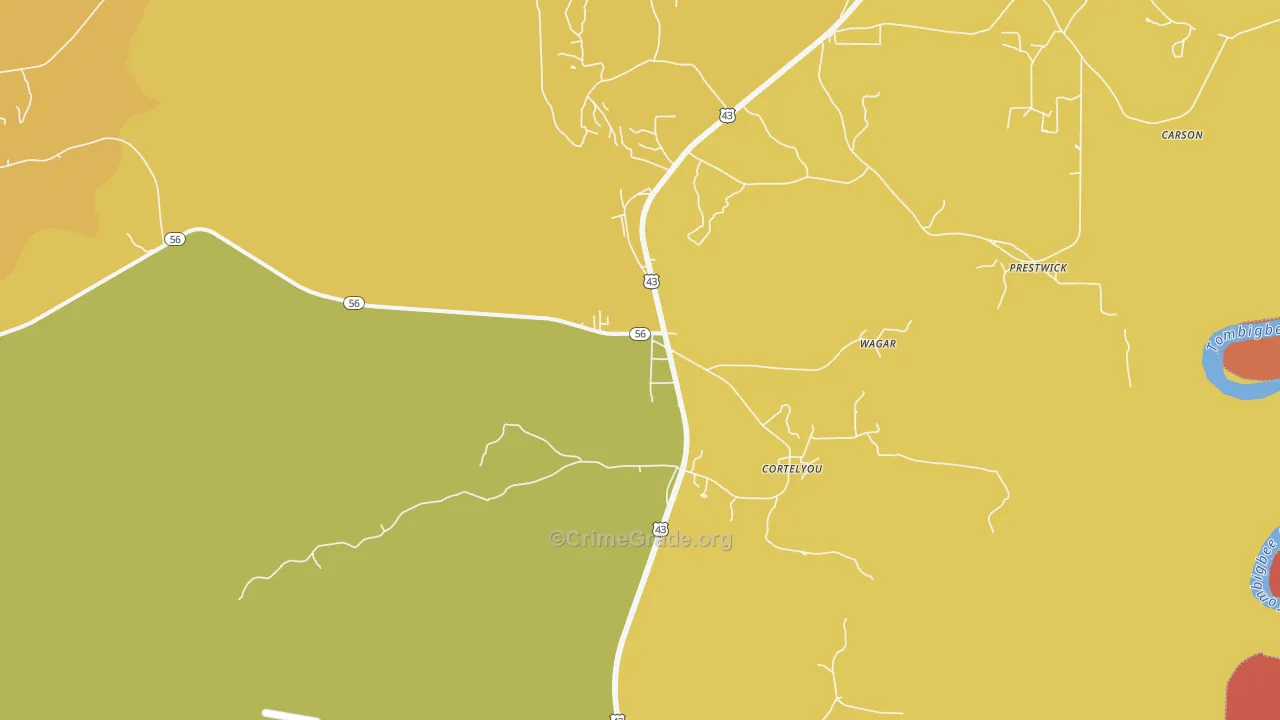 Wagarville, AL Map of Theft Rates