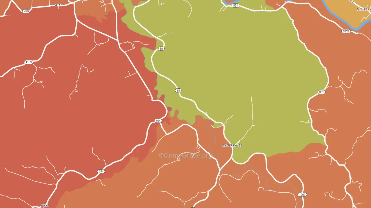 Wagersville, KY Map of Theft Rates