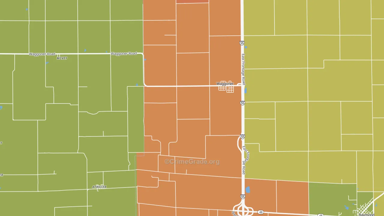 Waggoner, IL Map of Theft Rates