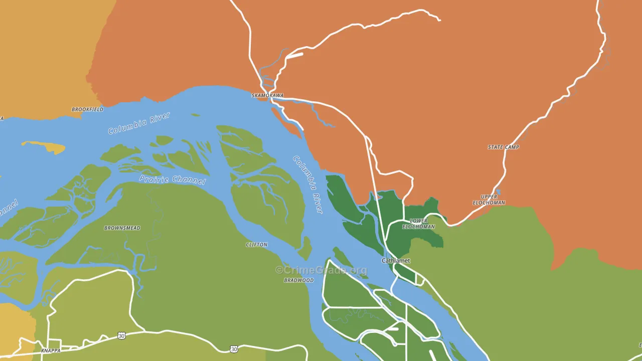 Wahkiakum County, WA Map of Theft Rates