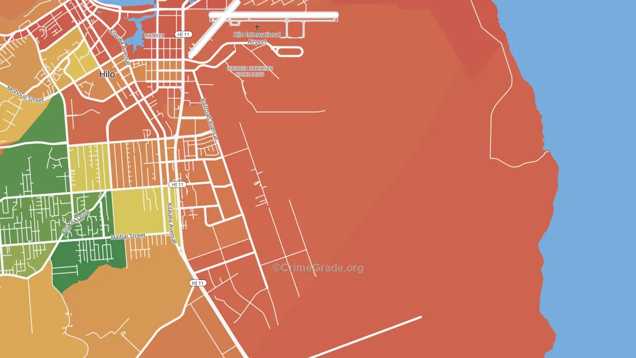 Waiakea, HI Map of Theft Rates