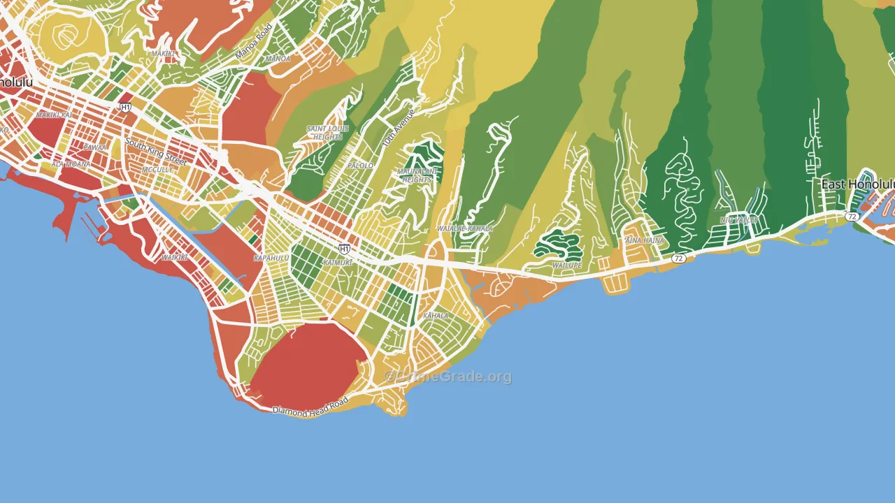 Waialae-Kahala, Honolulu, HI Map of Theft Rates