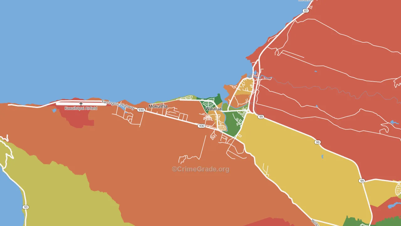 Waialua, HI Map of Theft Rates