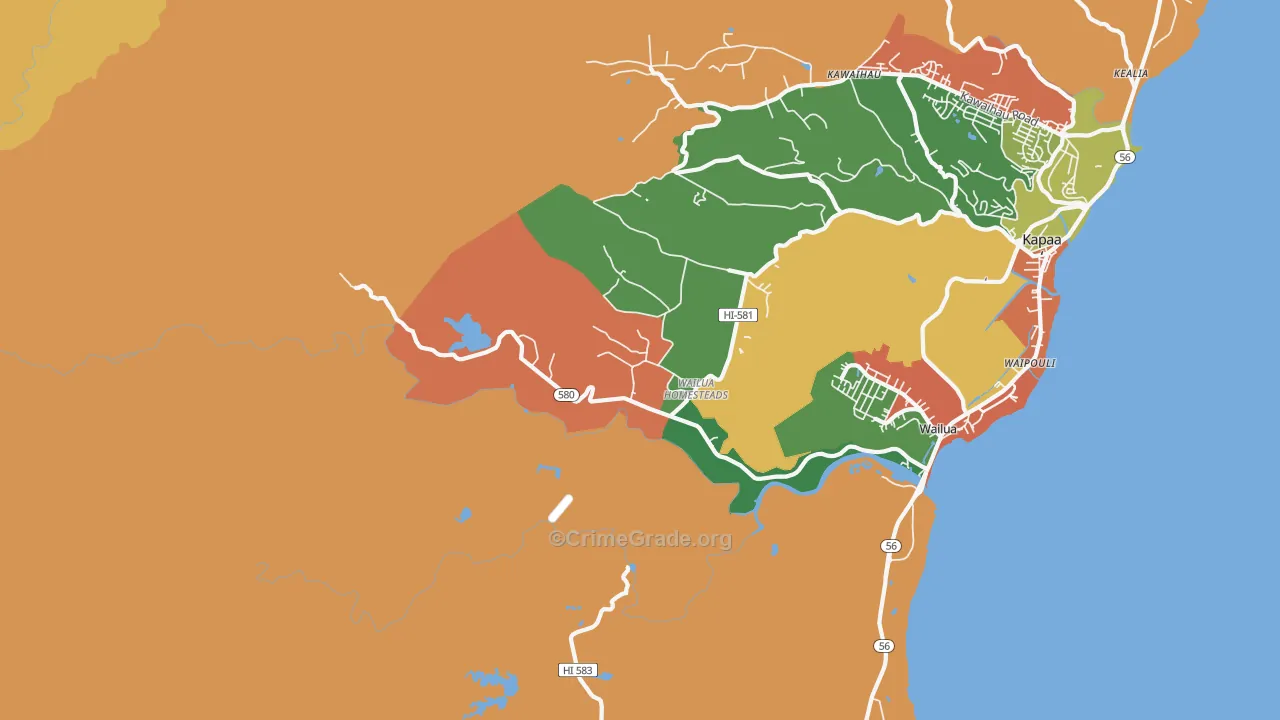 Wailua, Kapaa, HI Map of Theft Rates