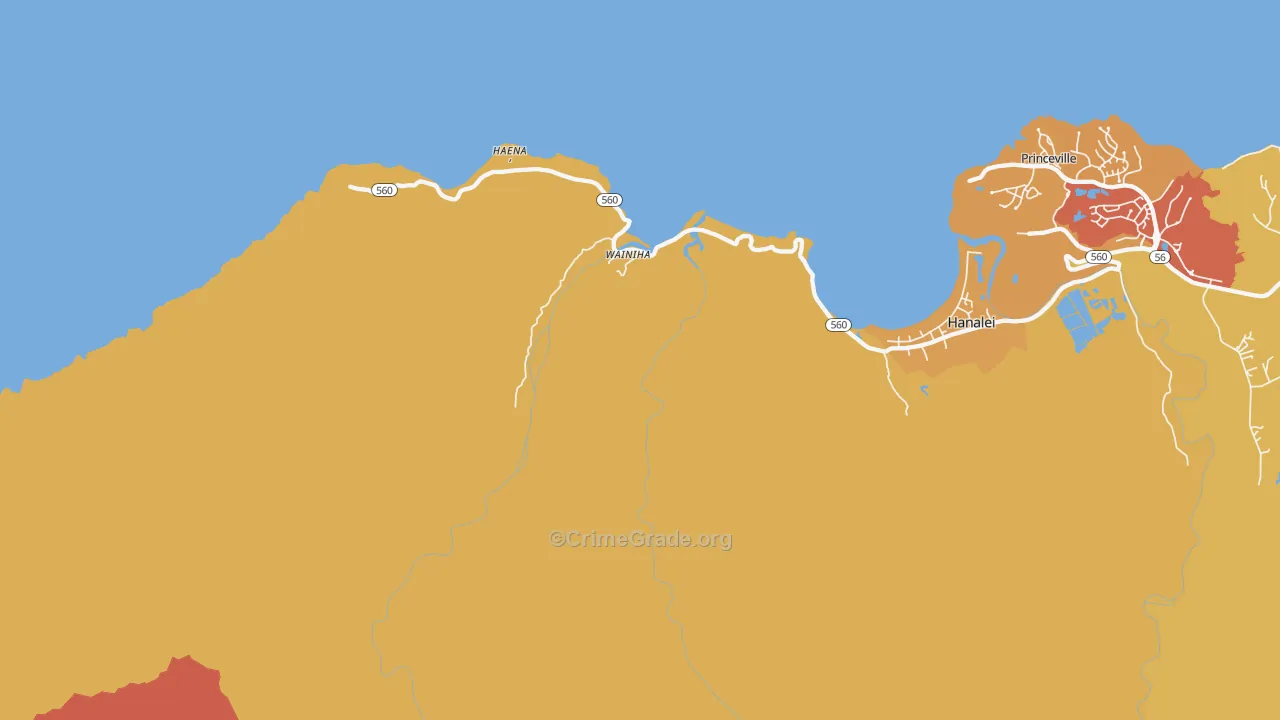 Wainiha, HI Map of Theft Rates