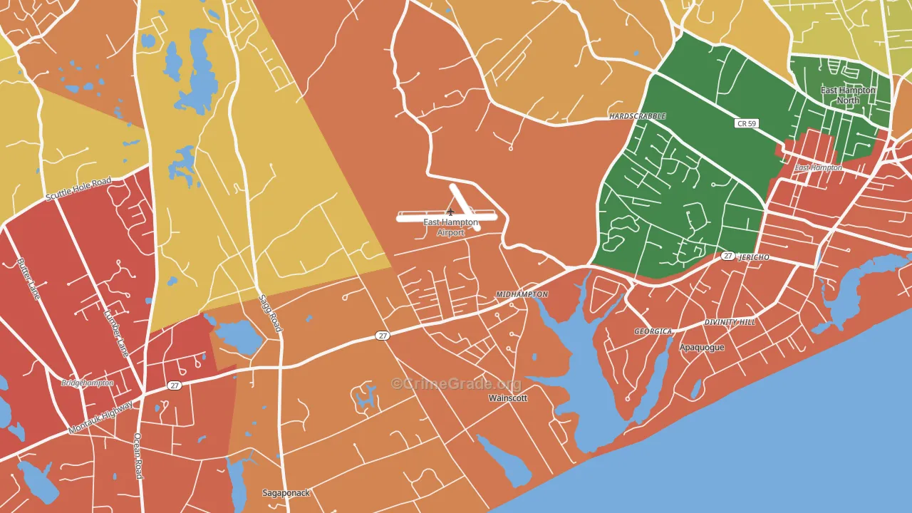 Wainscott, NY Map of Theft Rates