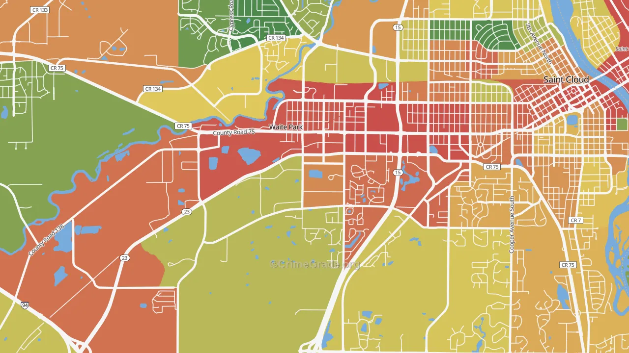 Waite Park, MN Map of Theft Rates