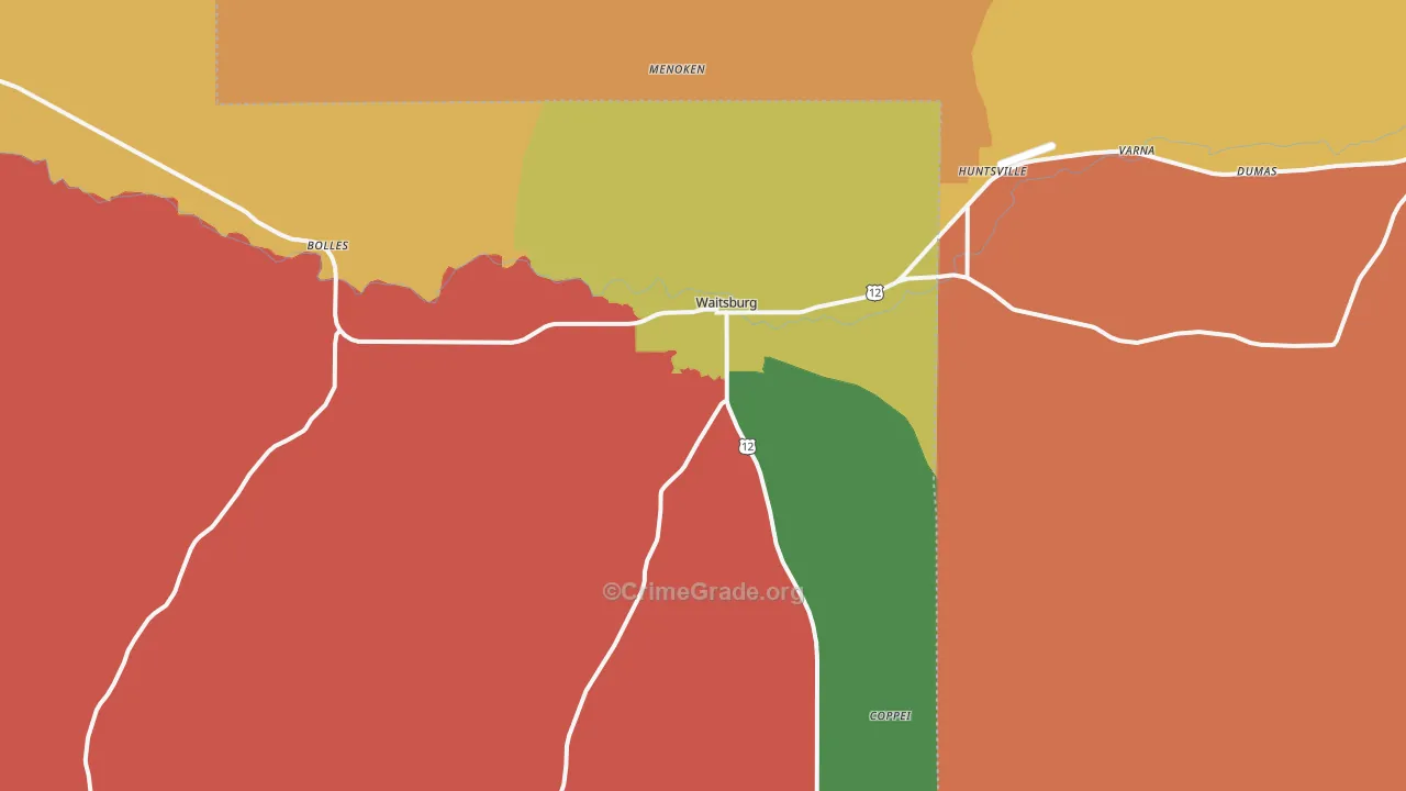 Waitsburg, WA Map of Theft Rates