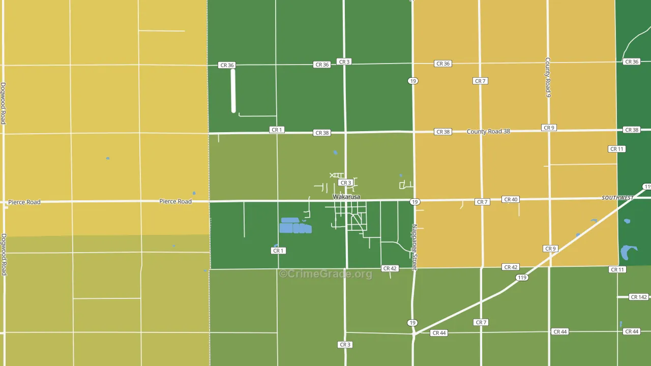 Wakarusa, IN Map of Theft Rates