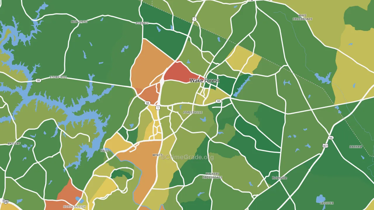 Wake Forest, NC Map of Theft Rates