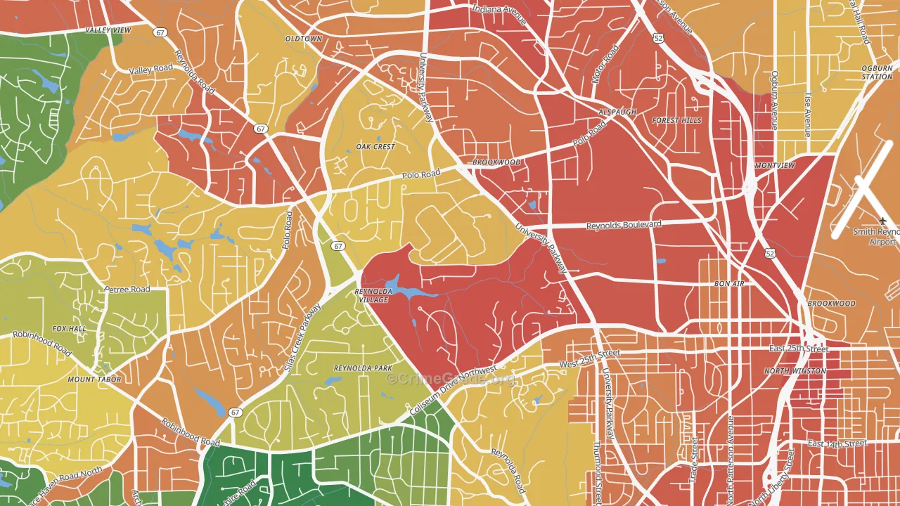 Wake Forest University, Winston-Salem, NC Map of Theft Rates
