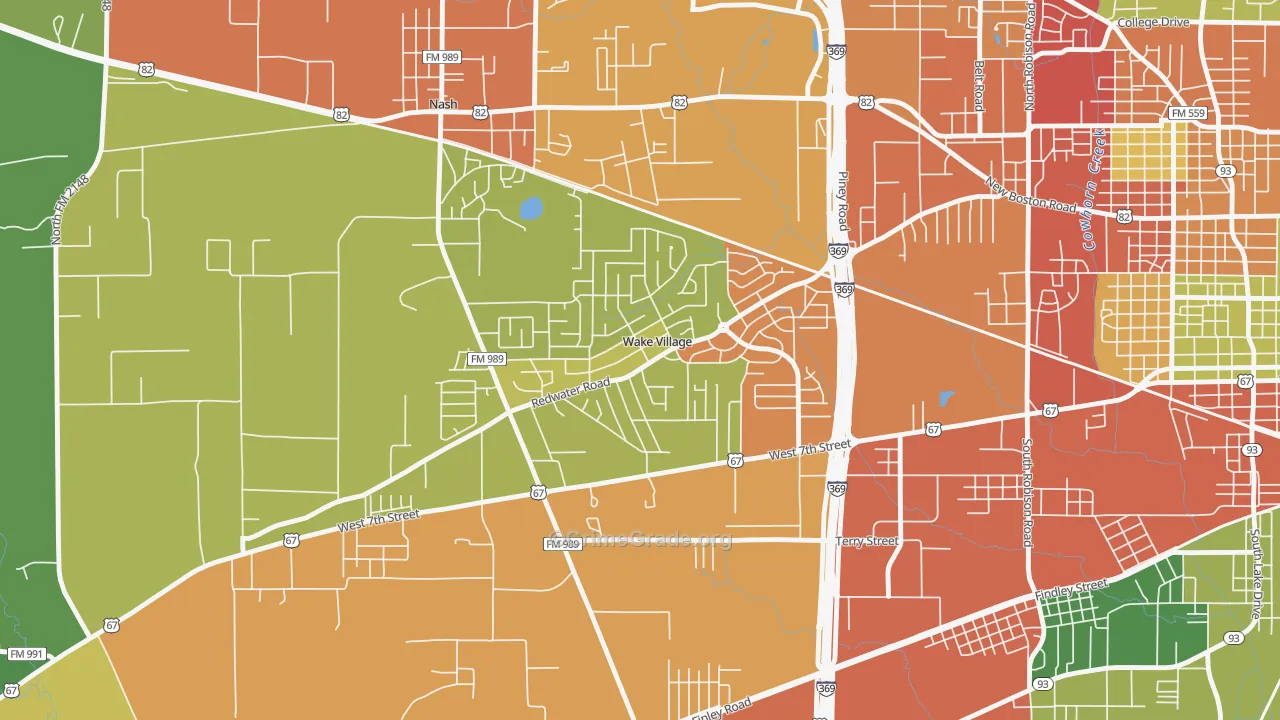 Wake Village, TX Map of Theft Rates