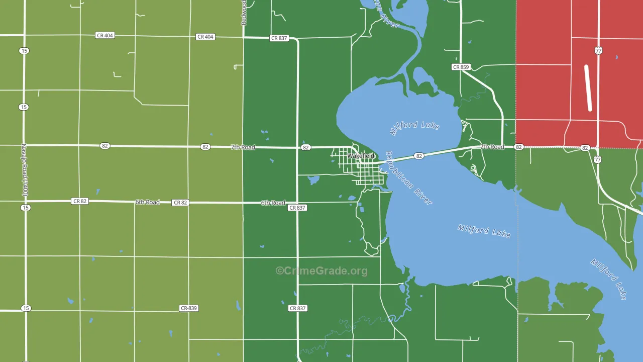 Wakefield, KS Map of Theft Rates