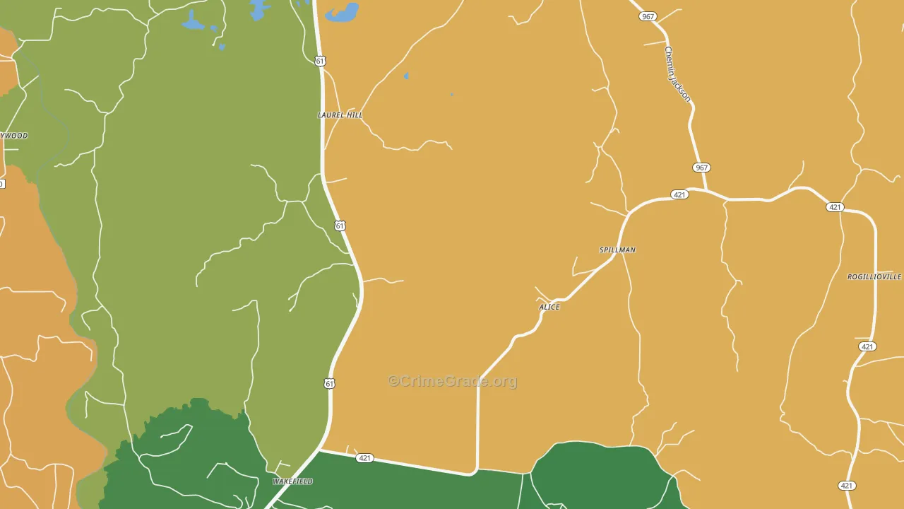 Wakefield, LA Map of Theft Rates
