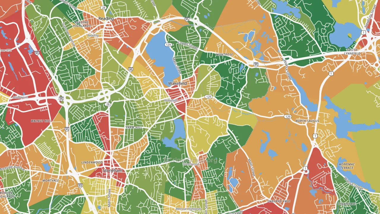 Wakefield, MA Map of Theft Rates