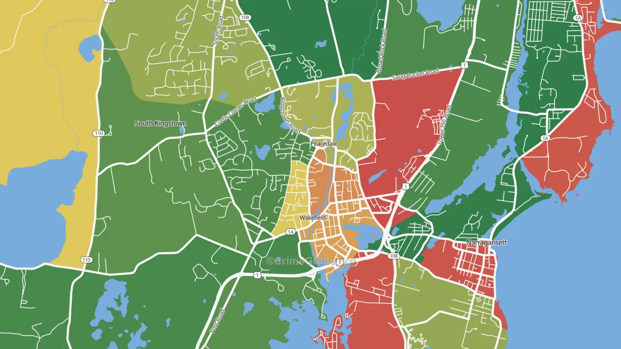 Wakefield-Peacedale, RI Map of Theft Rates