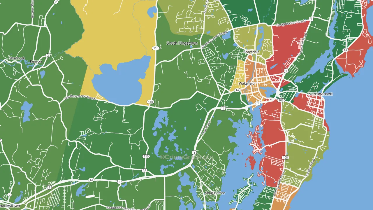 Wakefield, RI Map of Theft Rates