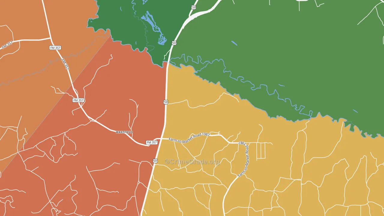 Wakefield, TX Map of Theft Rates