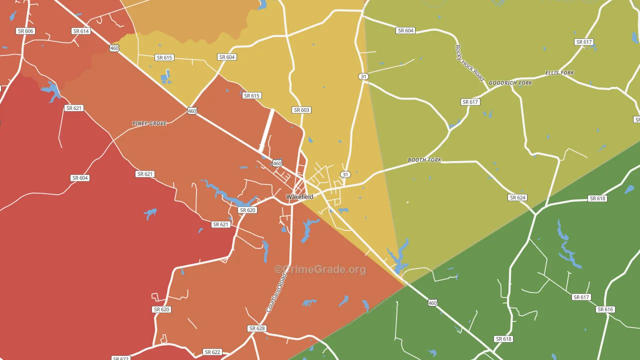 Wakefield, VA Map of Theft Rates