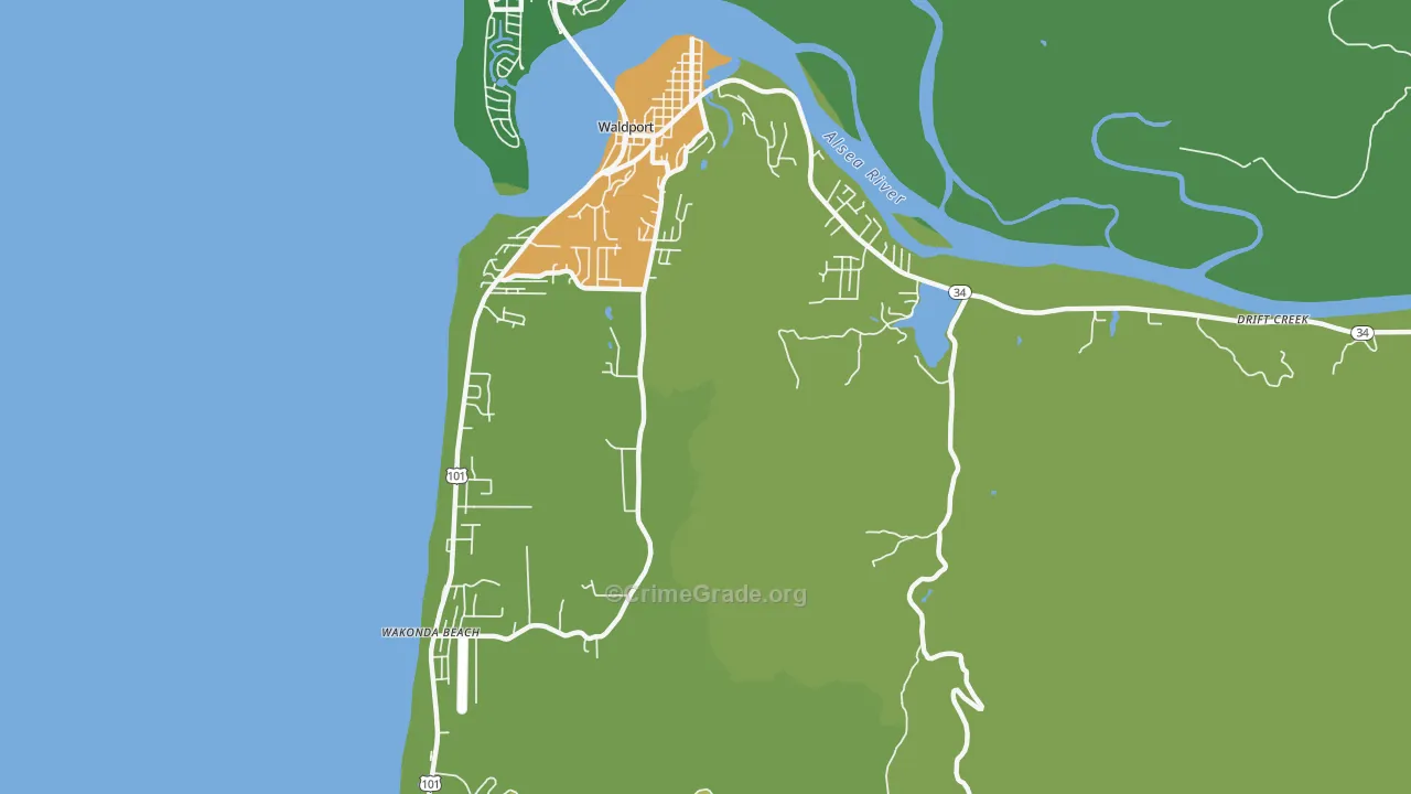 Wakonda Beach, OR Map of Theft Rates