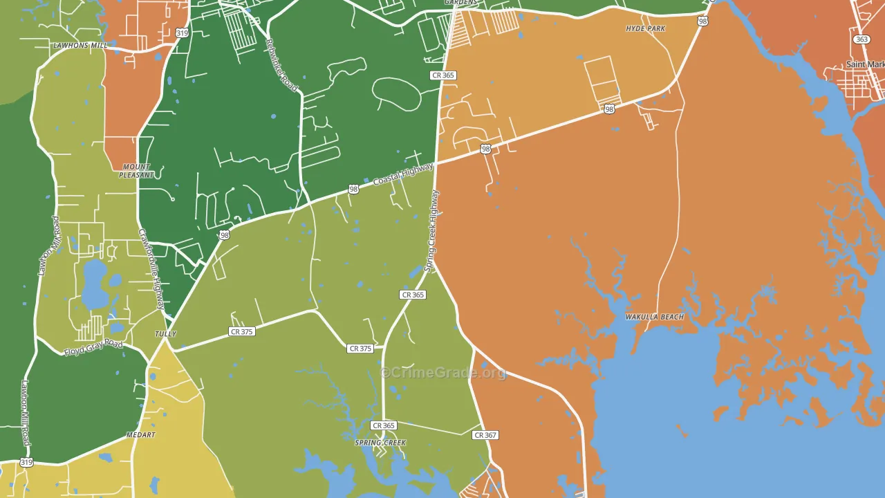 Wakulla Beach, FL Map of Theft Rates