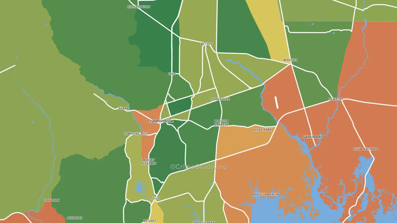 Wakulla County, FL Map of Theft Rates