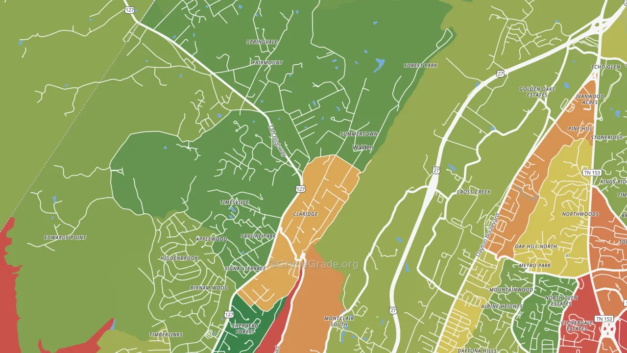 Walden, TN Map of Theft Rates
