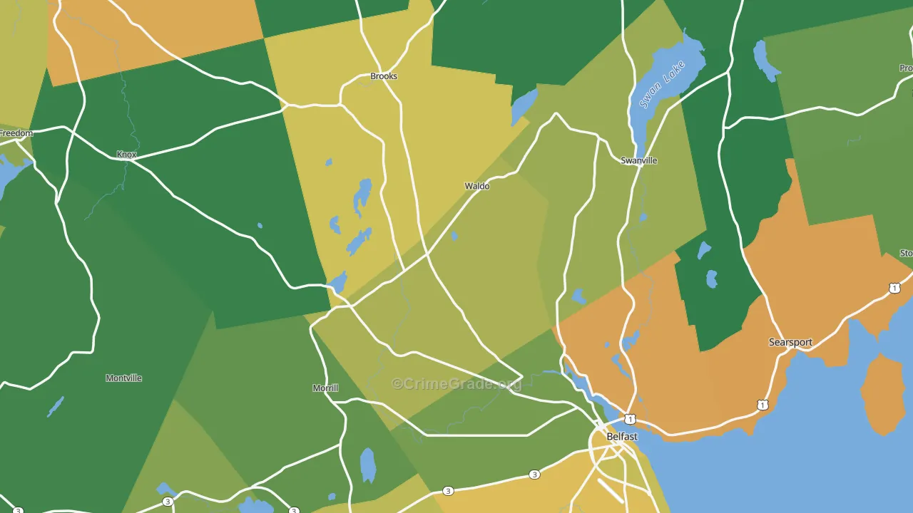 Waldo County, ME Map of Theft Rates