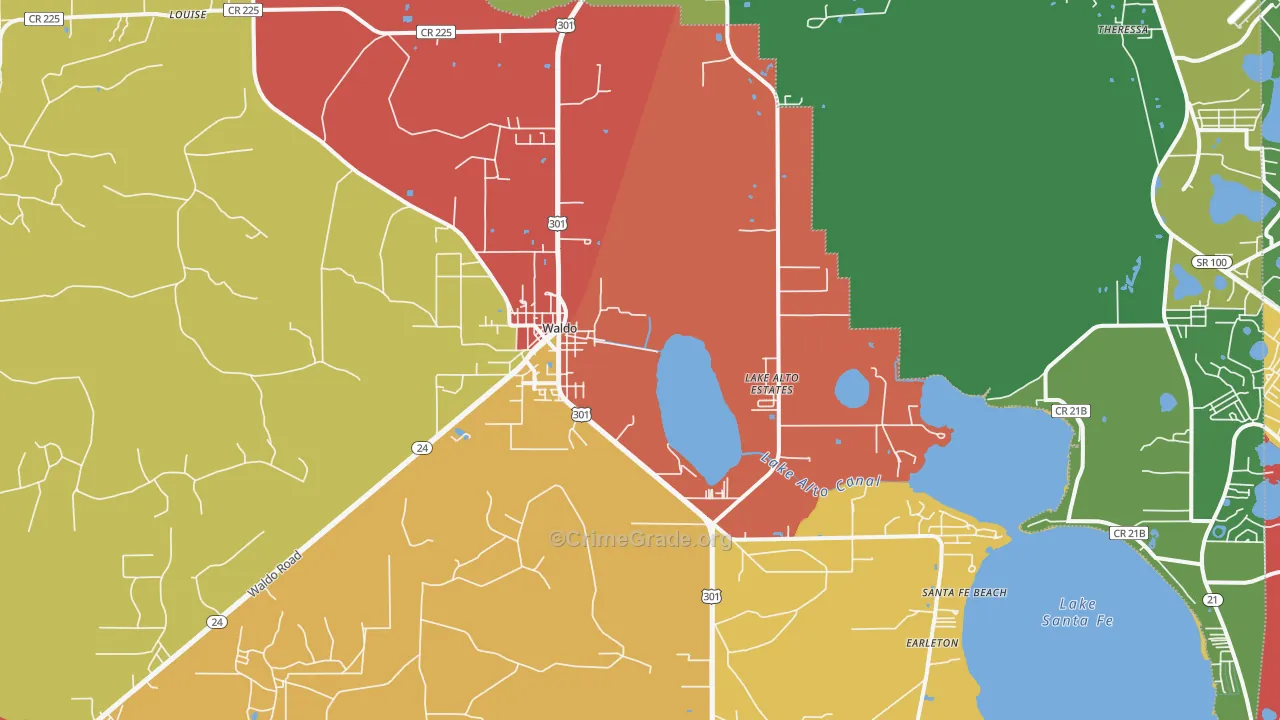Waldo, FL Map of Theft Rates