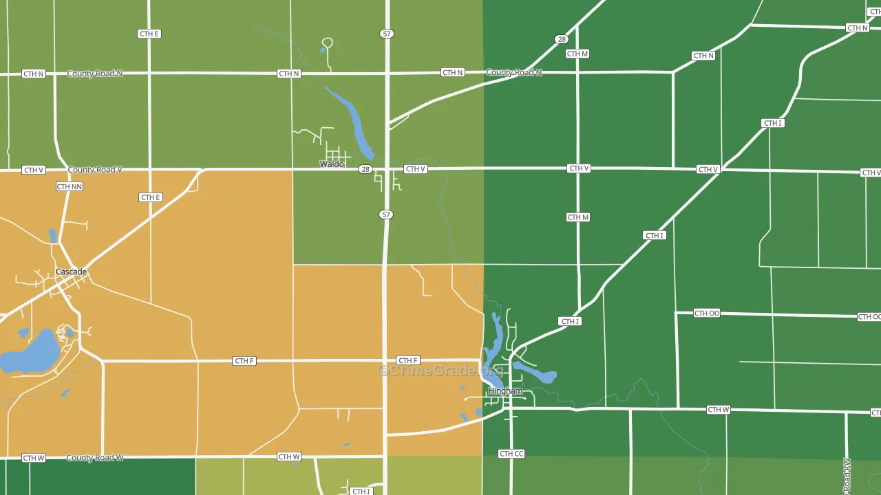 Waldo, WI Map of Theft Rates