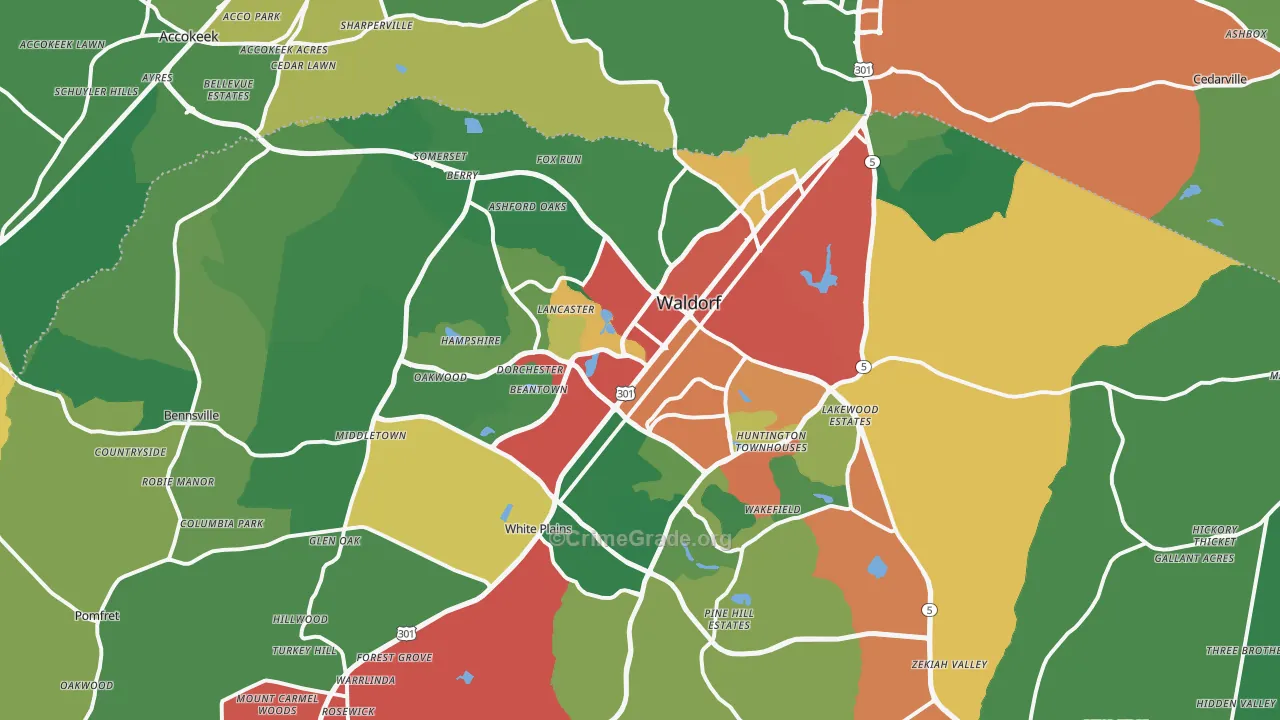 Waldorf, MD Map of Theft Rates