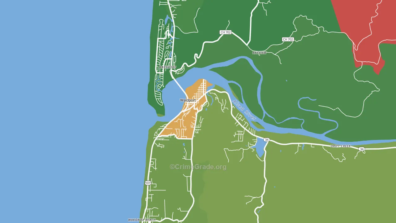 Waldport, OR Map of Theft Rates