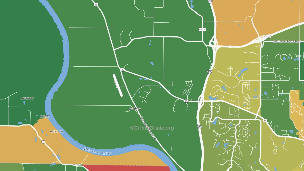 Waldron, MO Map of Theft Rates