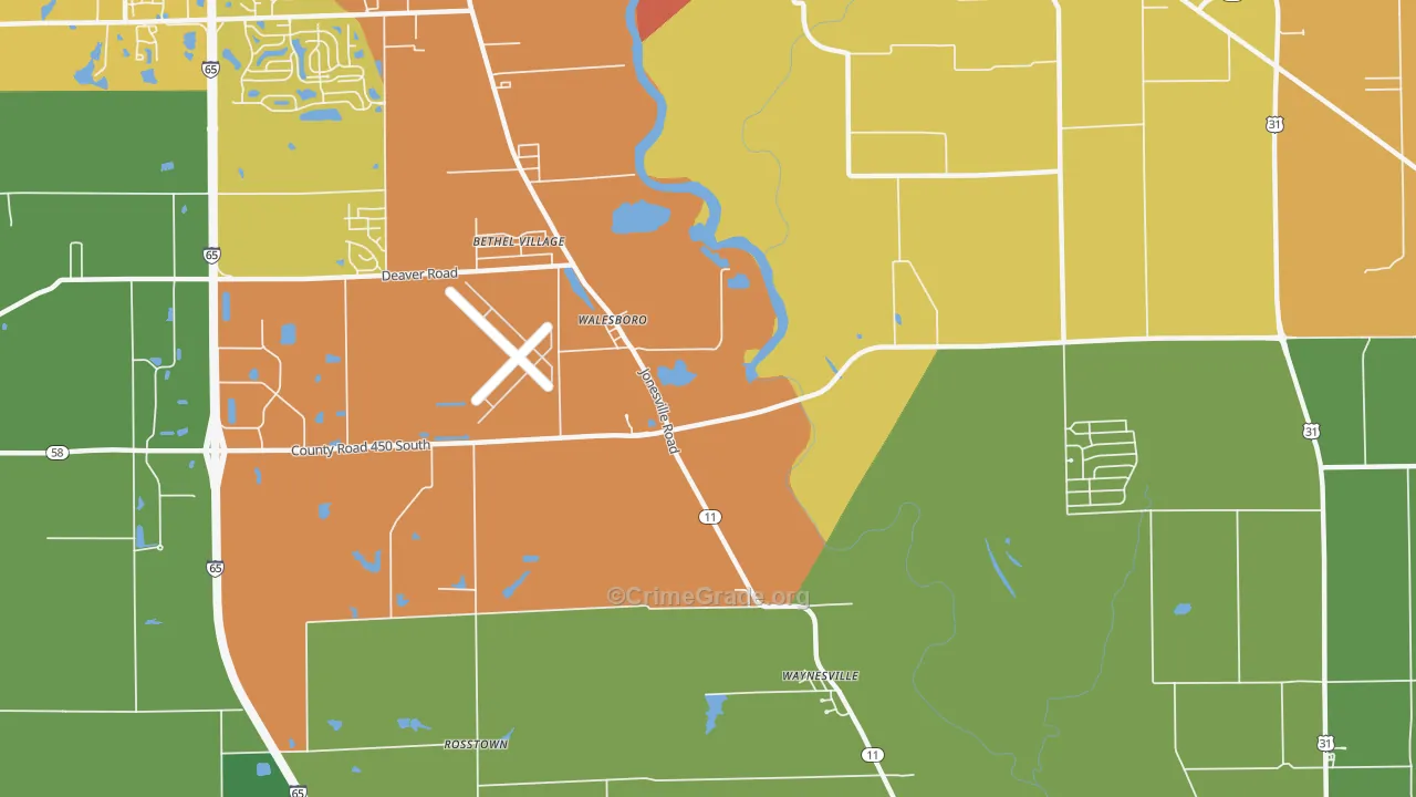 Walesboro, IN Map of Theft Rates