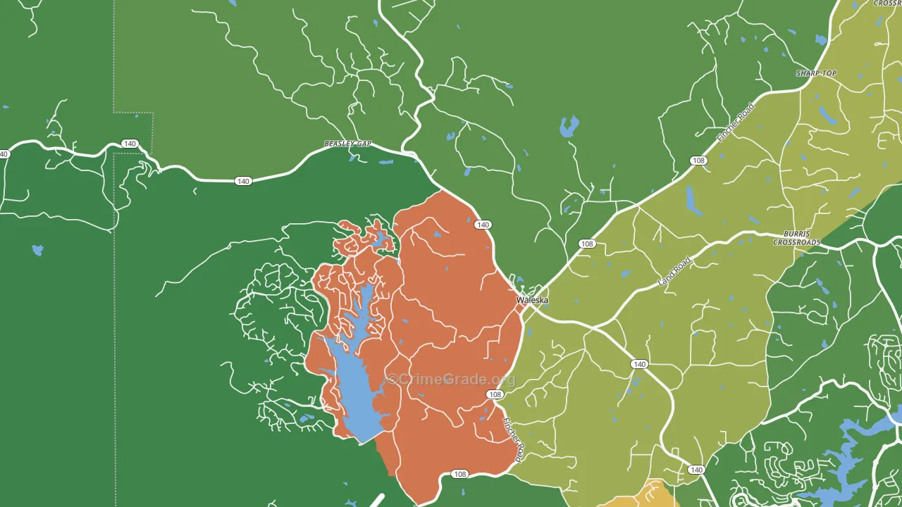 Waleska, GA Map of Theft Rates
