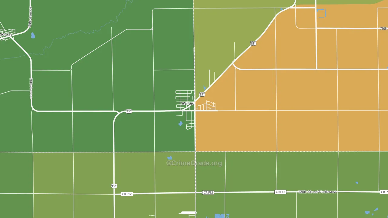 Walford, IA Map of Theft Rates