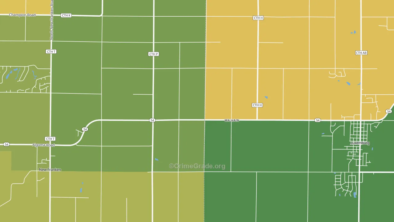 Walhain, WI Map of Theft Rates