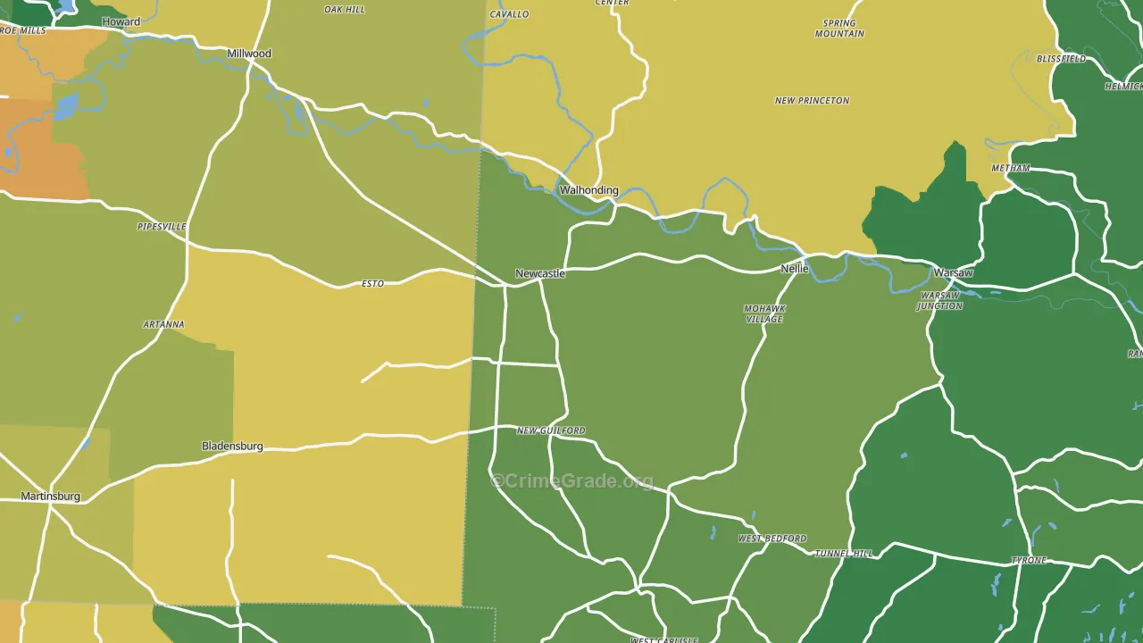 Walhonding, OH Map of Theft Rates