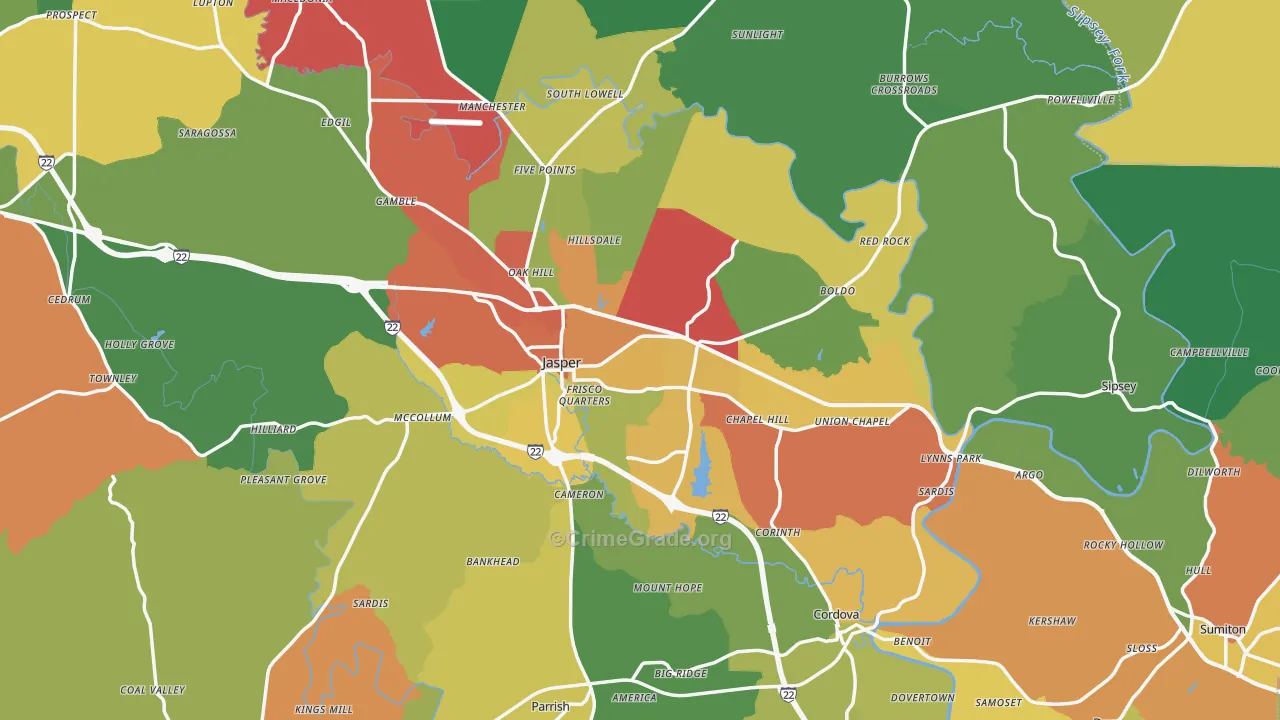 Walker County, AL Map of Theft Rates