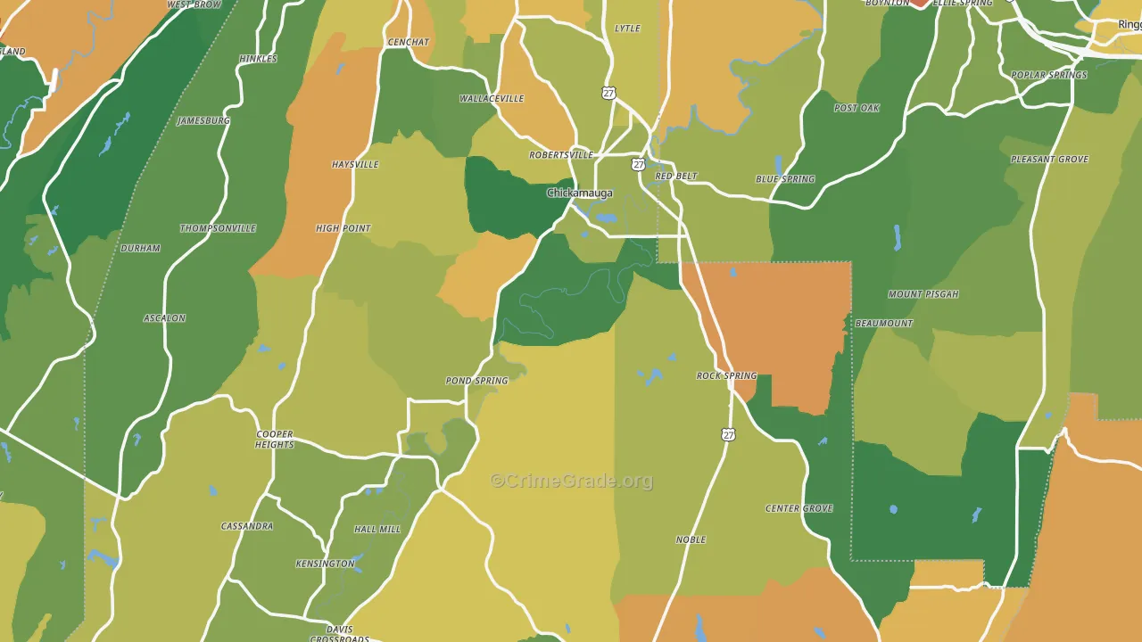 Walker County, GA Map of Theft Rates