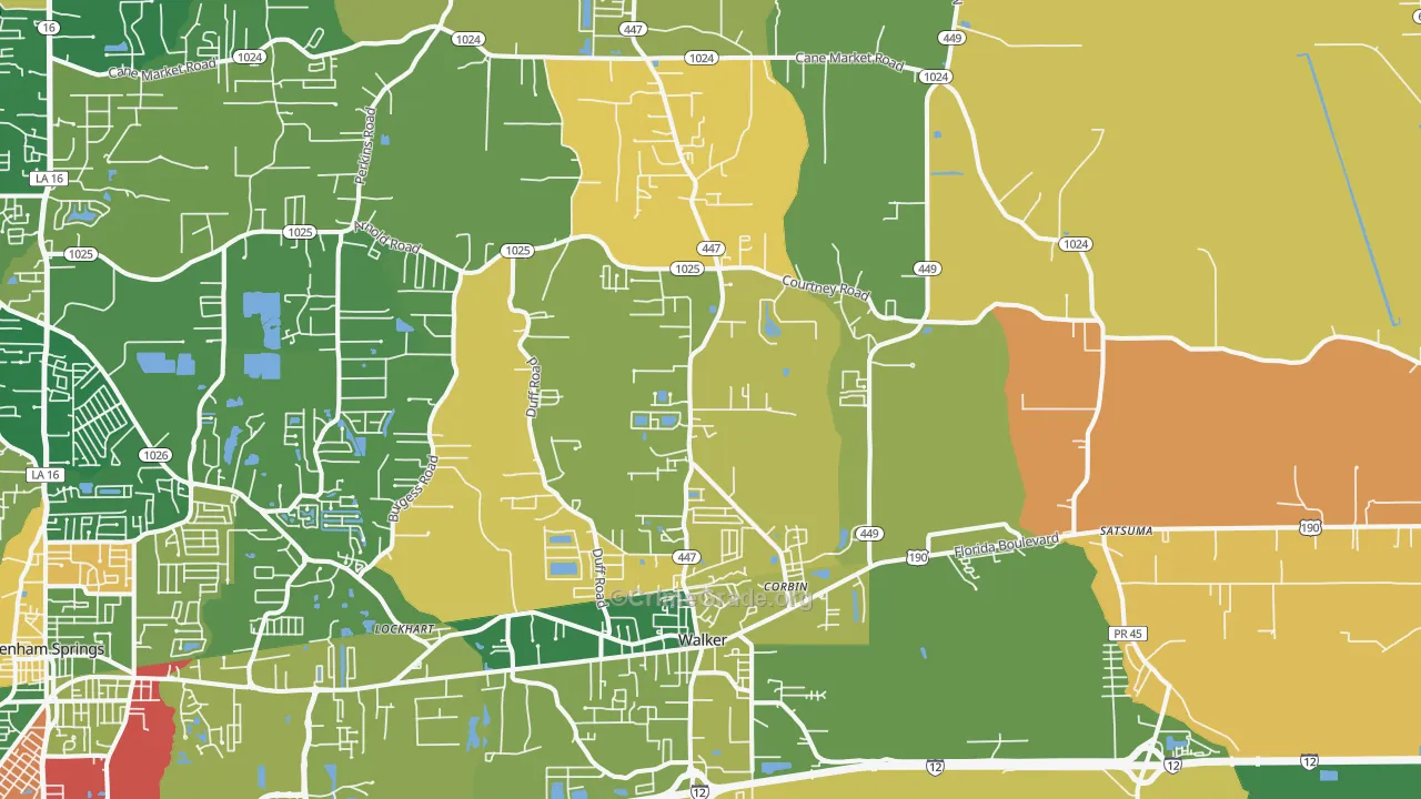 Walker, LA Map of Theft Rates