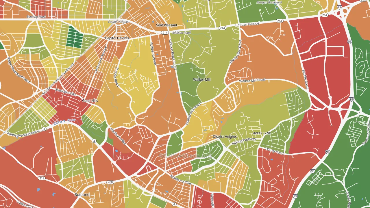 Walker Mill, District Heights, MD Map of Theft Rates