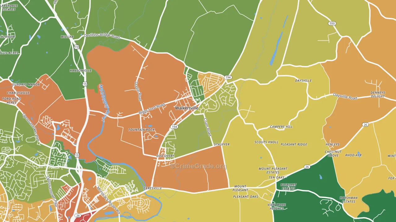 Walkersville, MD Map of Theft Rates