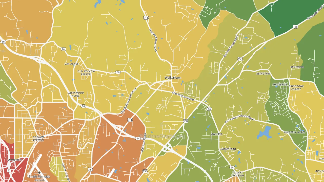 Walkertown, NC Map of Theft Rates