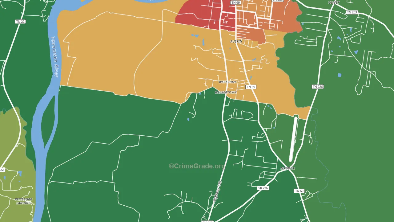 Walkertown, TN Map of Theft Rates