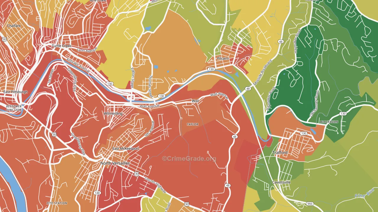 Wall, PA Map of Theft Rates